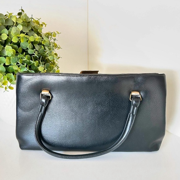 Vintage 60s black leather hand band with gold-tone hardware by National - Picture 3 of 8